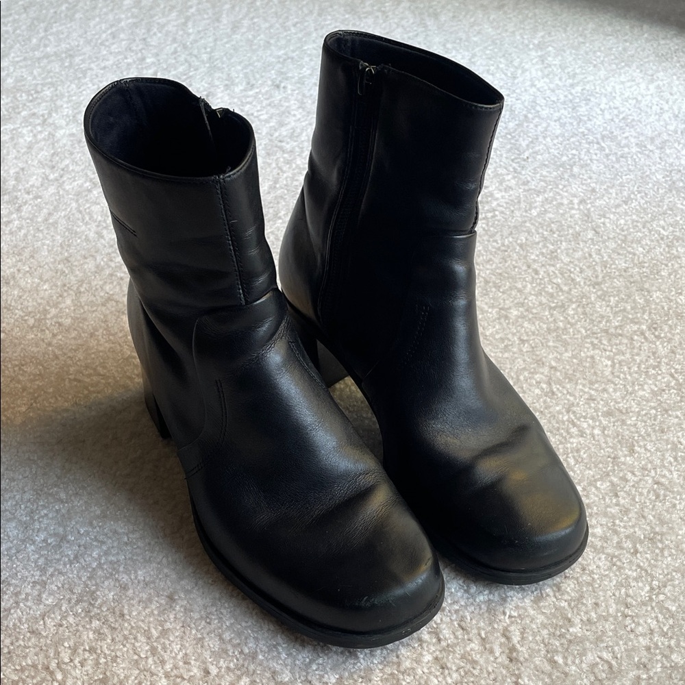 Platform Black Leather Ankle Boots